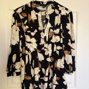 Cocomo Black Tunic with Cream and Brown Floral Print